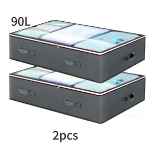 2-Piece Set 90L Under Bed Home Storage Box, Foldable Closet Organizer Bin, Ideal for Storing Wrapping Paper, Blankets, Clothes, Pillows