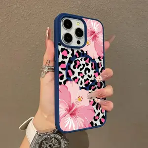 Leopard Print Hibiscus Flower Pattern Premium Magnetic Phone Cases for iPhone 17 16  15 14 Pro Max 13 12 11 Plus Smartphone Shockproof Protection Acrylic Cover Cellphone Protective magsafe magnetic case Resistance Casing Silicone ProtectorCases for