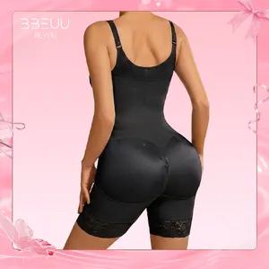 BBEUU New Upgrade Women's Colombian Shapewear Bodysuit – Full Body Shaper with Bust Enhancement, Waist Cinching & Butt Lifting, Front & Crotch Zipper for Easy On/Off, Adjustable Straps, Lace Trim, V-Neck, Sexy Elegant Postpartum Recovery Bodycon Suit