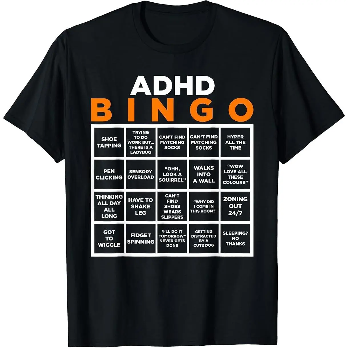 100% Premium Cotton graphic tees World Mental Health Awareness Day ADHD Bingo Funny Gift T-Shirt