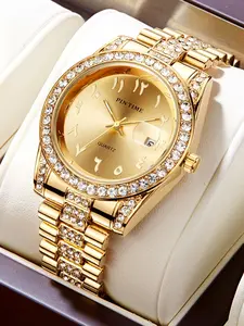 Men's Quartz Watch Diamond Wrist Watch Luxury Hip Hop Style, Fashionable Stylish Watch, Diamond Jewelry Case, High-End Design, Perfect Christmas Gift, Wedding Gift Choice