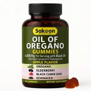 Oil of Oregano Gummies -300mg Oregano Oil, 200mg Black Cumin, 100mg Elderberry, 100mg Echinacea - Vegan, Non-GMO,  60 Count Apple Flavor -