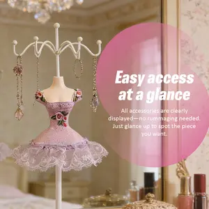 Jewelry Display Stand, Display Rack Stand Holder Necklace Storage Polyresin Doll Holder with Rotatable Bracket Bracelet Organizer Rack Tower Decor for Girls, Towers Multifunctional Stackable Sturdy Gold Plated necklace Large Stainless Steel Layered Cross