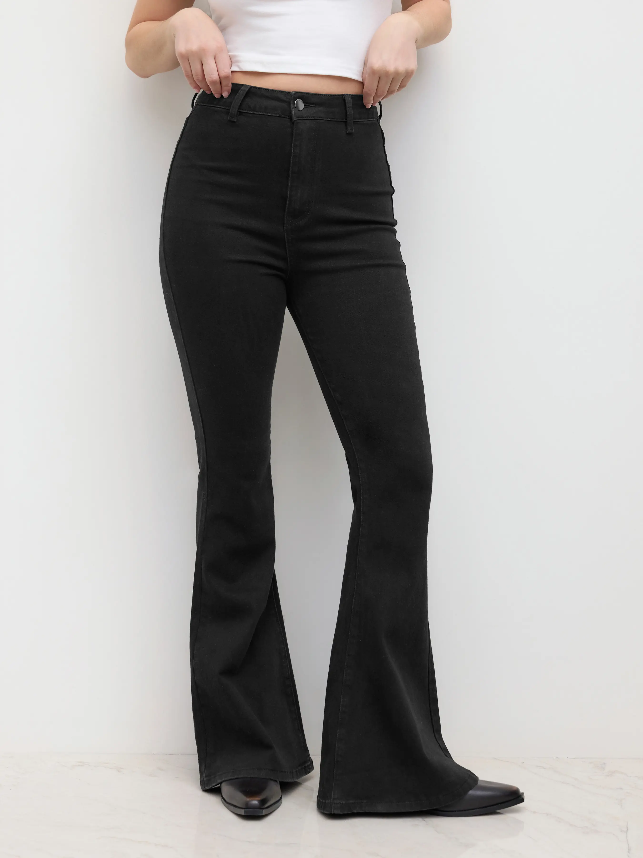 Cider Washed Denim High Rise Flared Jeans