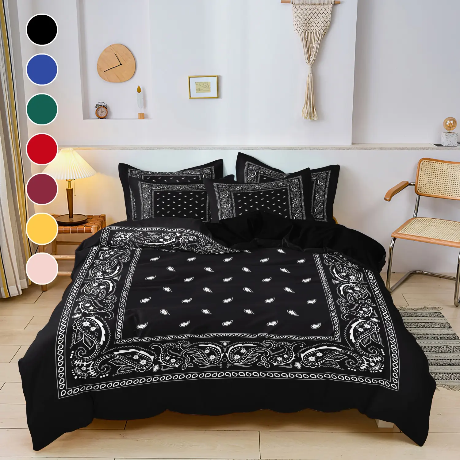 3pcs Printed Paisley/Mandala Floral Boho Duvet Cover Set - Soft Comfortable Breathable Bedding for Bedroom Guest Room And Dorm Room (1 Duvet Cover +2 Pillowcases, No Comforter, No Pillow)