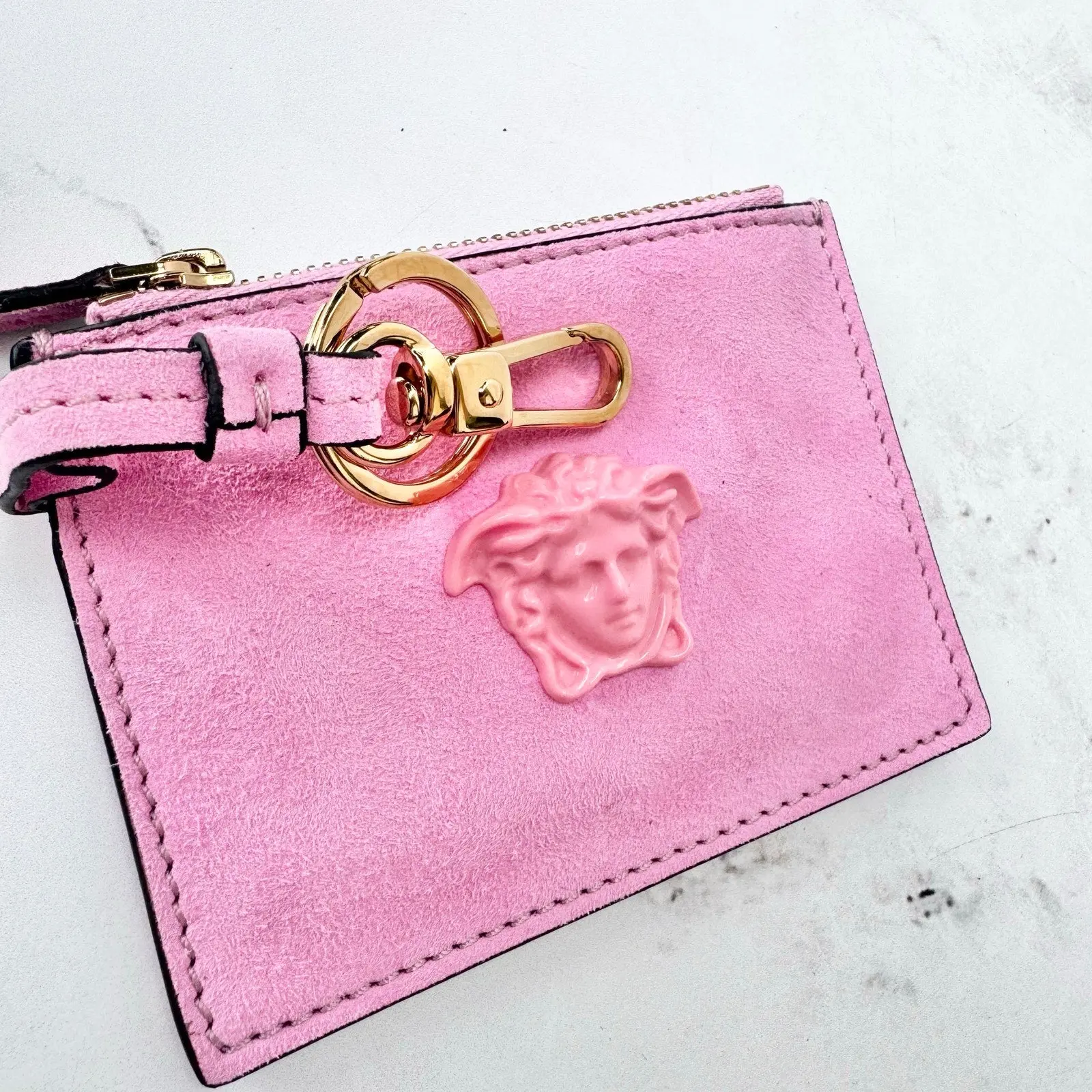 VERSACE Brand New Pink Suede Medusa Key Pouch