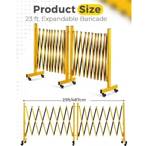 GARVEE 11 FT Expandable Metal Barricade Gate with Wheels, 360° Folding Portable Security Barrier, Retractable Traffic Fence for Road Construction, Garage, Outdoor Use