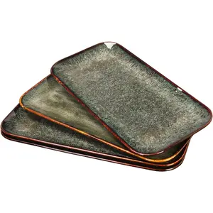 Ceramic Serving Dinner Plate Set, 4- for Main Meals, Tacos, Lunches, Snack, Platters - Microwave and Dishwasher Safe, Scratch Resistant, Kitchen Serving Dinnerware, Black 12.4 Inch