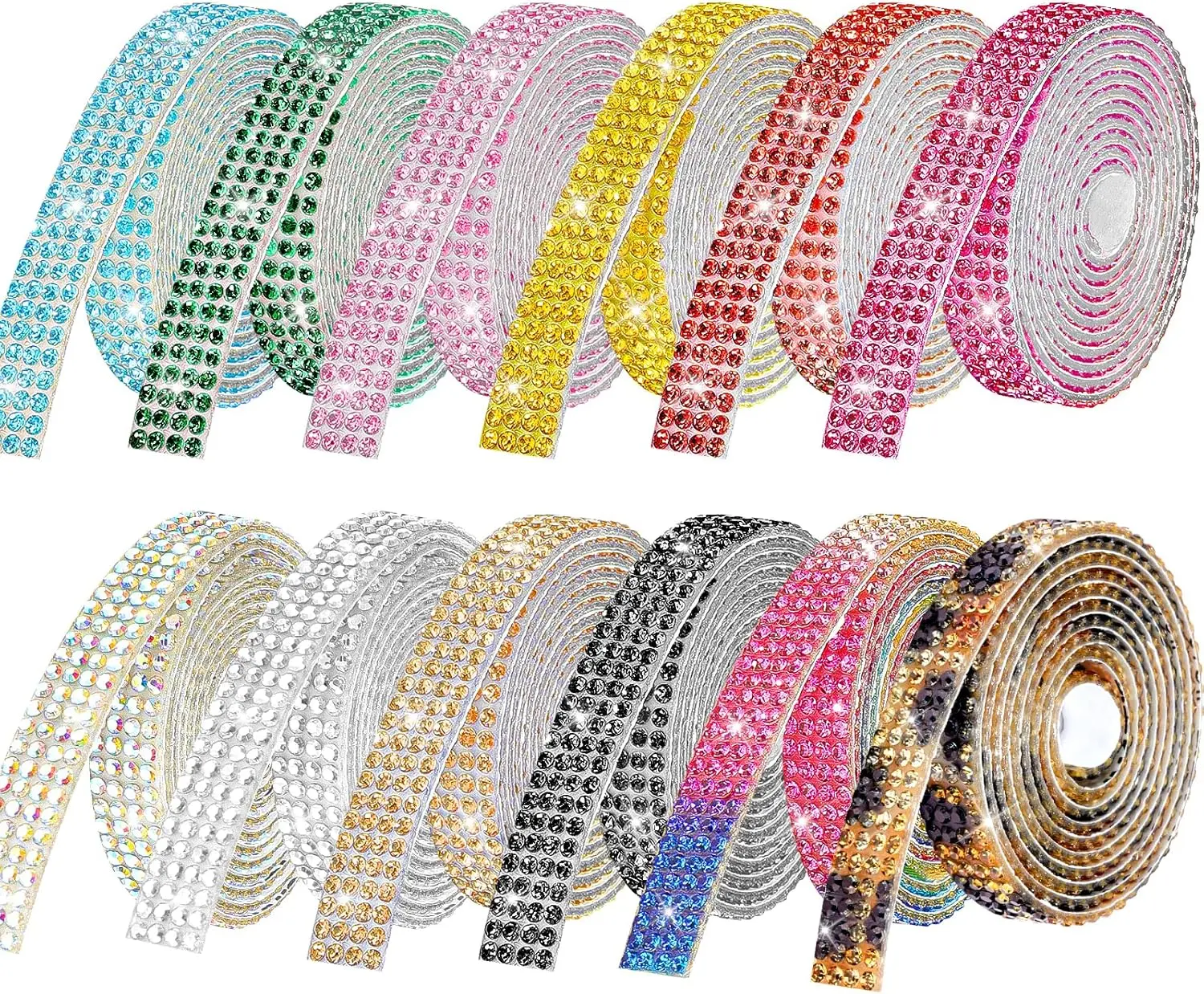 Rhinestone Ribbon Self Adhesive  Rhinestones, 12-Rolls Bedazzling Strips, 12-Yard Rhinestone Strips for DIY Craft, Rhinestones for Crafting