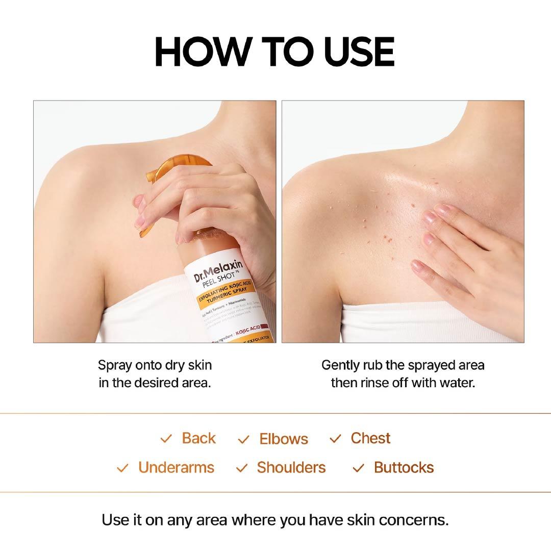 [Dr.Melaxin Official] Peel Shot Keratin Care Kojic Acid Turmeric Spray 200ml Pore Clearing Exfoliating Formula Skin Repair Scrub