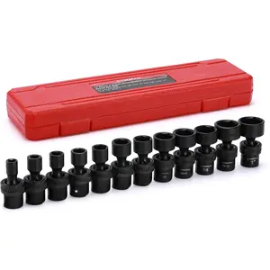 12 count 3/8-Inch Drive Shallow Universal Impact Socket Set, SAE, 5/16"-1", CR-MO, Swivel Socket