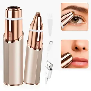 2in1 Rechargeable Eyebrow Trimmer & Facial Hair Remover with LED Light，Dual Heads for Painless Trimming of Pubic Hair, Face, Underarms and Legs