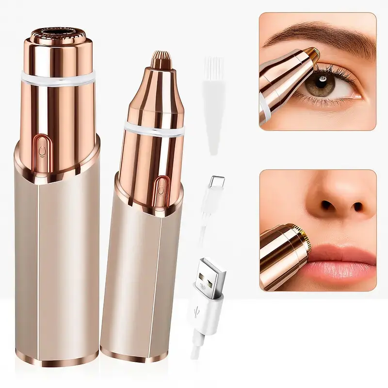 2in1 Rechargeable Eyebrow Trimmer & Facial Hair Remover with LED Light，Dual Heads for Painless Trimming of Pubic Hair, Face, Underarms and Legs