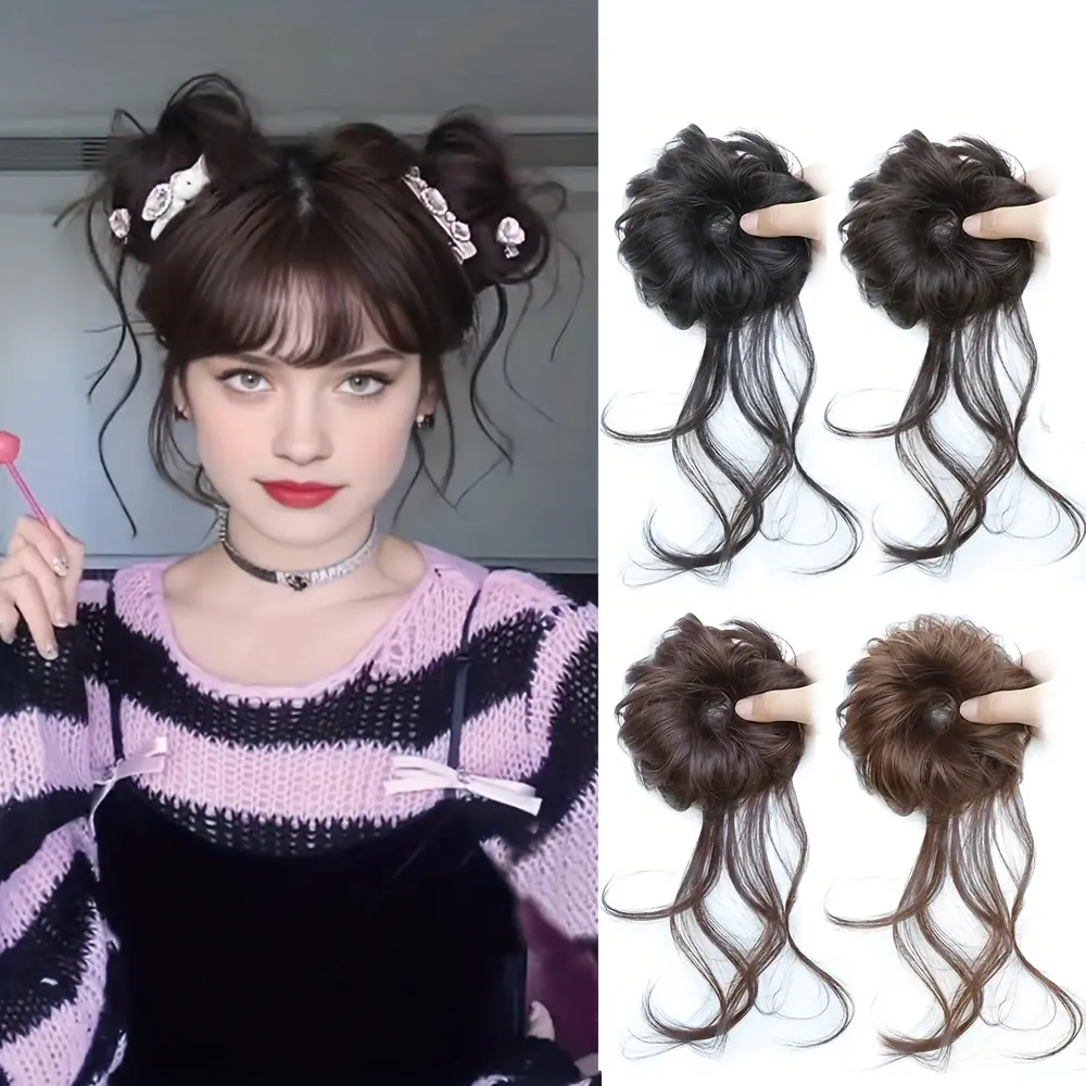 2 pieces of women's messy long hair bun hair accessories, synthetic wavy hair wraps, easy to wear, suitable for festivals, parties, and essential for Christmas costumes