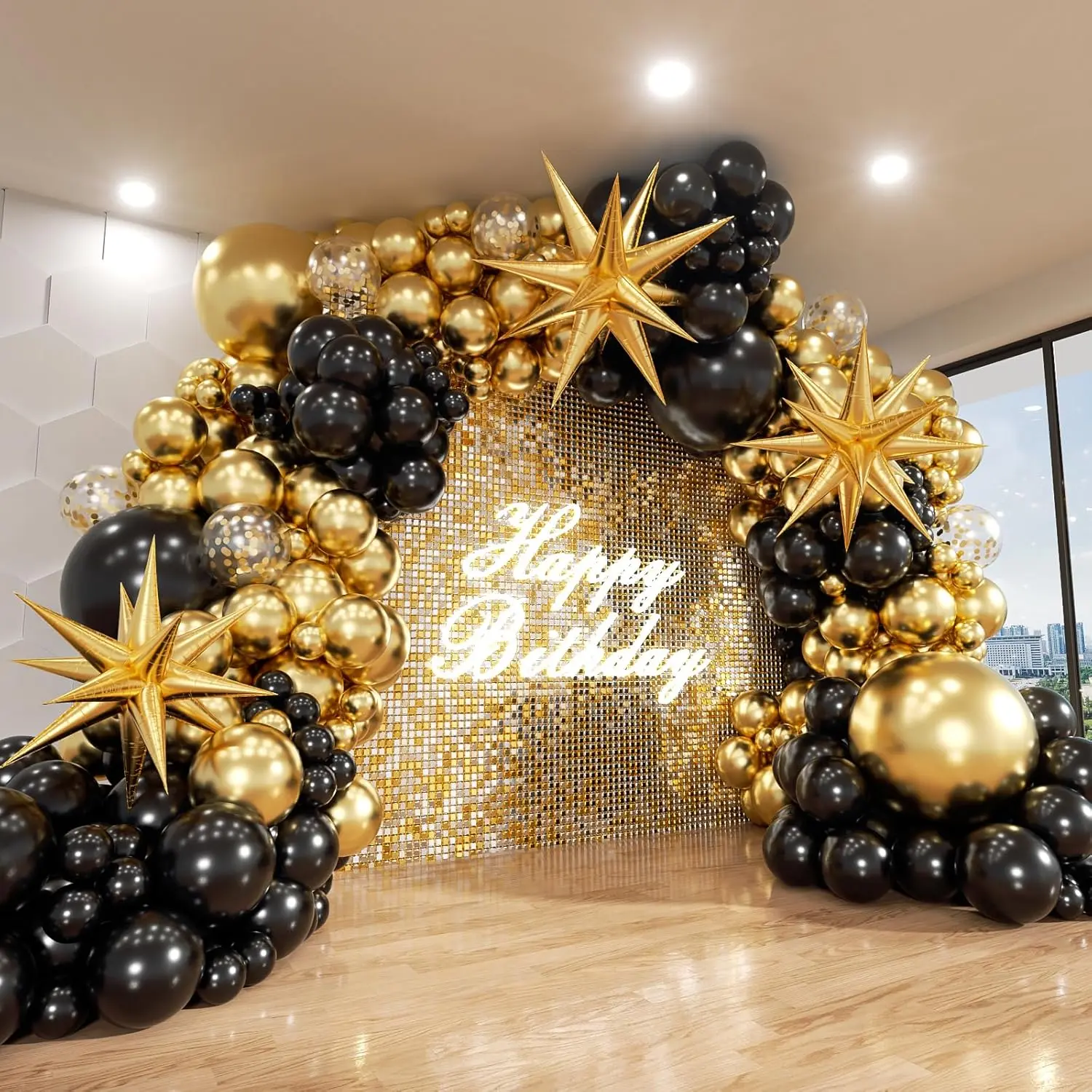Black and  Balloon Arch Kit, 140 count Explosion  Black and Metallic  Balloons 22 18 12 10 5 Inch Different Size Balloons for Birthday Anniversary Graduation  Year Decorations