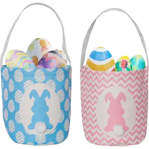 2 Pcs Easter Egg Baskets for Kids, Easter Eggs Hunt Basket for Kids Empty, Bunny Basket Egg Gifts Bags with Tails for Girls Boys Favors