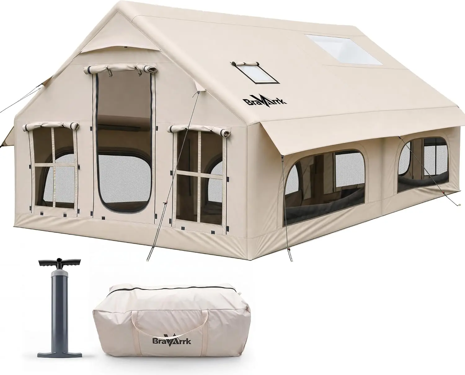 Inflatable Tent for Camping 8-12 Person, 4 Season Family Glamping Tent | with Stove Jack and PVC Skylight, PU3000mm Oxford , 7-Minute Setup Pump Included,Waterproof,Hot Tent,Blow Up Tent,Air Tent