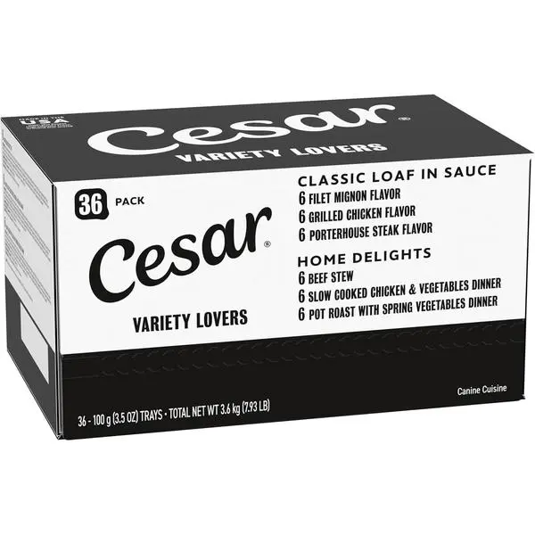 Cesar Wet Dog Food Home Delights & Classic Loaf in Sauce, Variety Pack, 3.5 oz, 36 Count (Pack of 1)