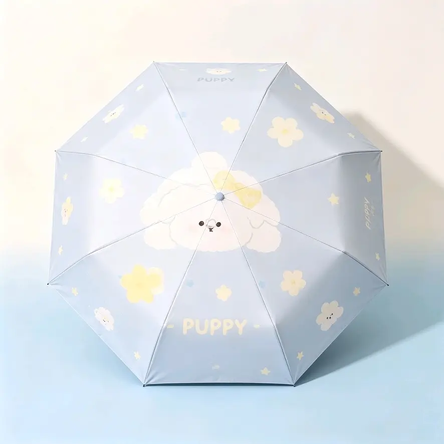 Puppy Print Dual-Use Folding Umbrella - Portable Mini Pocket Pack Travel Umbrella for Women, Lightweight Sun & Rain Kawaii Gift