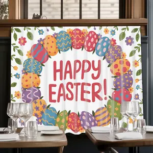 2D Flat Print 1pc,Happy Easter with Egg Wreath,Kitchen Utensil Print Curtain-Translucent Rod Pocket Design, Machine Washable Contemporary Art Decor for Kitchen,Living Room,Light Filtering Privacy,Light Filtering Drapes