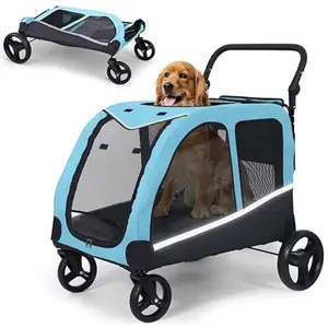 Large Dog Stroller Red Foldable Design with Adjustable Handle for 2 Dogs Up to 160 lbs Pet Wagon Carriage with Pocket