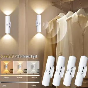 3PCS Cat Eye Motion Sensor LED Wall Lamp, 3-Color Adjustable, LED Motion Sensor Night Lamp-USB Charging, Living Room, Bedroom Wall-Mounted Light with Motion Sensor Control, Closet Lighting