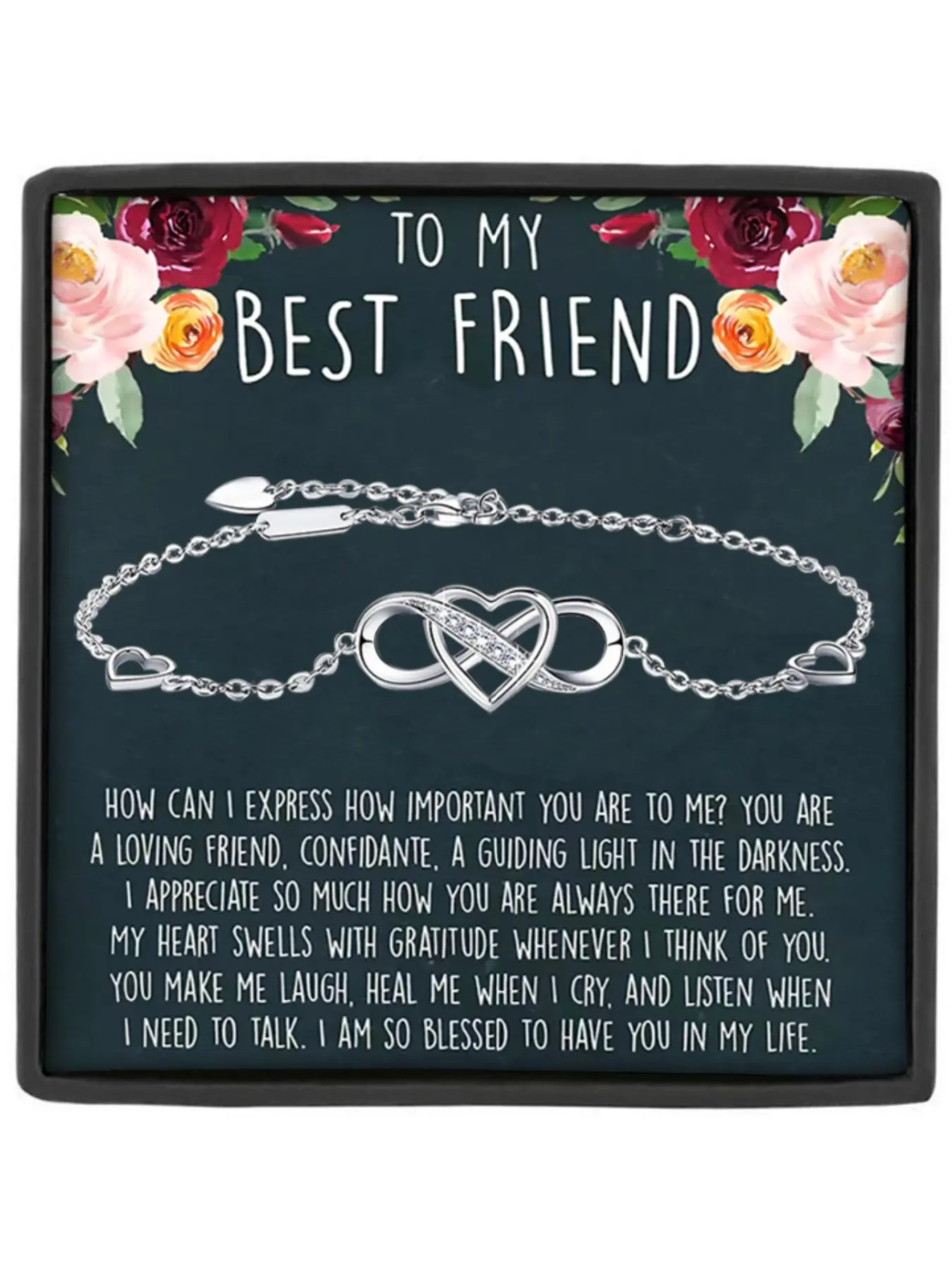 Mother's Day Gift To My Best Friend Infinite Heart Shaped Bangle with Card and Gift Box, Best Friend Birthday Christmas Friendship Gift, Heart Shaped Bracelet, High Quality Bracelet, Heart Design Bracelet, Heart Bracelets, Bracelets Jewelry