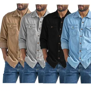 Men's Denim Shirt Amazon  Men's Spring and Autumn Cardigan European Version Plus Size Menswear Top