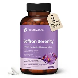 Saffron Extract Capsules with Rhodiola & L-Theanine – Daily Mood & Stress Support – with Vitamin B6 – 60 Veg Capsules