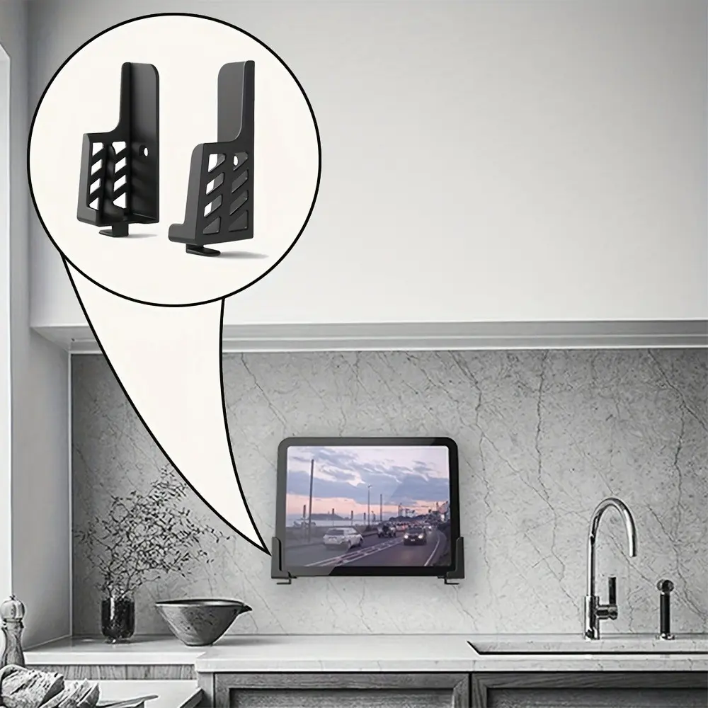 Universal Tablet Wall Mount Stand, Fits iPhone/Smartphone/Cellphone/iPad/kindle/e-Books, Adhesive or Screw Fixed, Bedside Phone Charging Holder with Cable Management, Multifunctional Bracket, Wall Mounted Stand