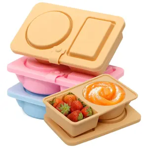 Silicone Reusable Snack Containers with Lids, Stackable Airtight Double Compartment Snackle Box for Sauce, Condiments, Snack, Portable Mini Food Storage Container for Travel, Office, Picnic