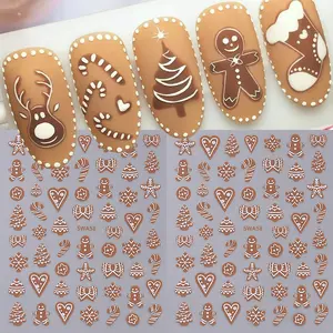 2 Sheets Christmas Nail Art Stickers, Festive Cute Bow Design Self-Adhesive Winter Decals, Matte Finish Gingerbread Man, Perfect for Women & Girls Holiday Decorations