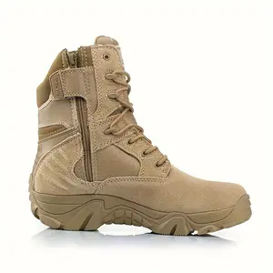 Military Desert Boots for Men - Tactical Combat Footwear with Zipper & Lace Design, Perfect for Outdoor Adventures & Military Training Khaki Work Safety Shoes Closed winter shoes boots for men black boots