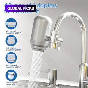 Faucet Water Filter for Sink, Built in Filter, Rapid Flow 400 Gallons, Nsf Certified Stainless Steel Filter, Reduces Chlorine, Faucet Mount Water Filtration System