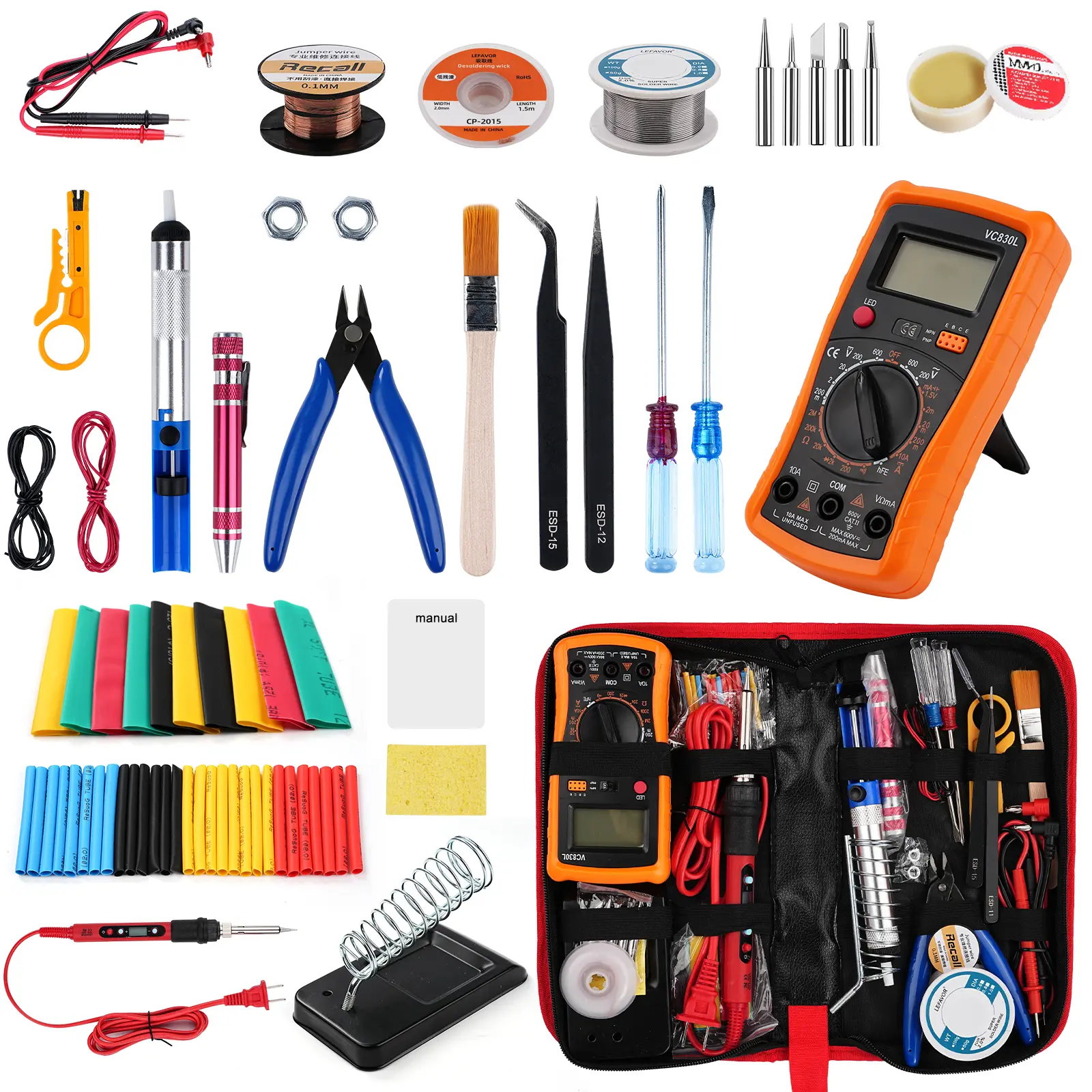 80W Soldering Iron Set w/Multimeter Adjustable Temperature Solder Iron Circuit Repair Tool US