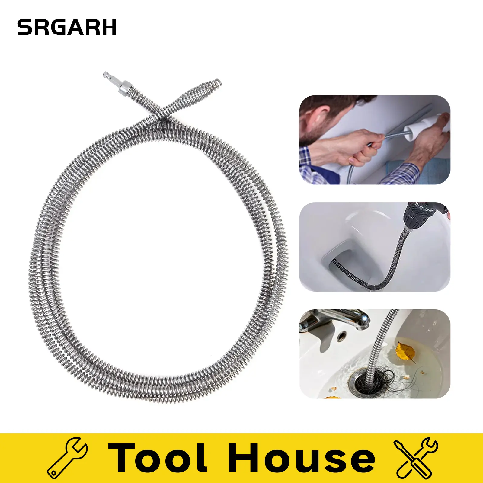 Shower Drain Snake Hair Remover with Drill Adapter, Drain Clog Remover Tool, Flexible Drain Auger for Bathroom Sink, Bathtub and Kitchen Sink, Heavy Duty Pipe Cleaning Tool for Home DIY Plumbing Repair