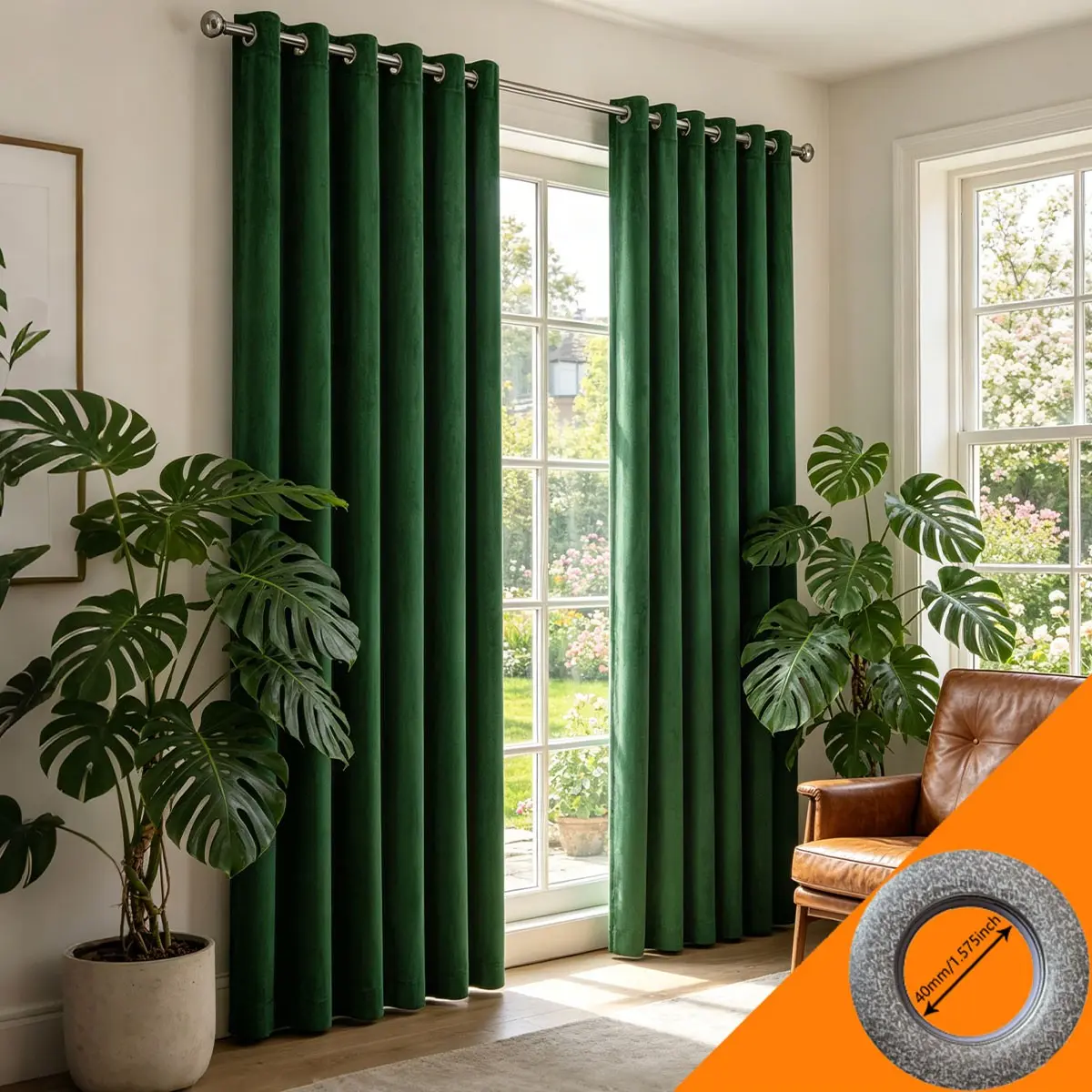 2 Piece Deep Emerald Velvet Curtains, Bohemian Style Insulated Drapes for Living Room Bedroom, Elegant Home Decor Accessories, Thermal Insulated Curtain