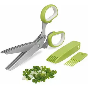 Herb Scissors,  Multipurpose 5 Blade Kitchen Herb Shears Herb Cutter with Safety Cover and Cleaning Comb for Chopping Basil Chive Parsley