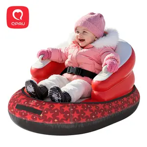 QPAU Snow Sled for Toddlers 1-3 with Canvas Cover, Inflatable Baby Sled with 3-Sided Protection, Tow Strap & Handles, Kids Snow Tube for Skiing & Sledding Outdoor Toys