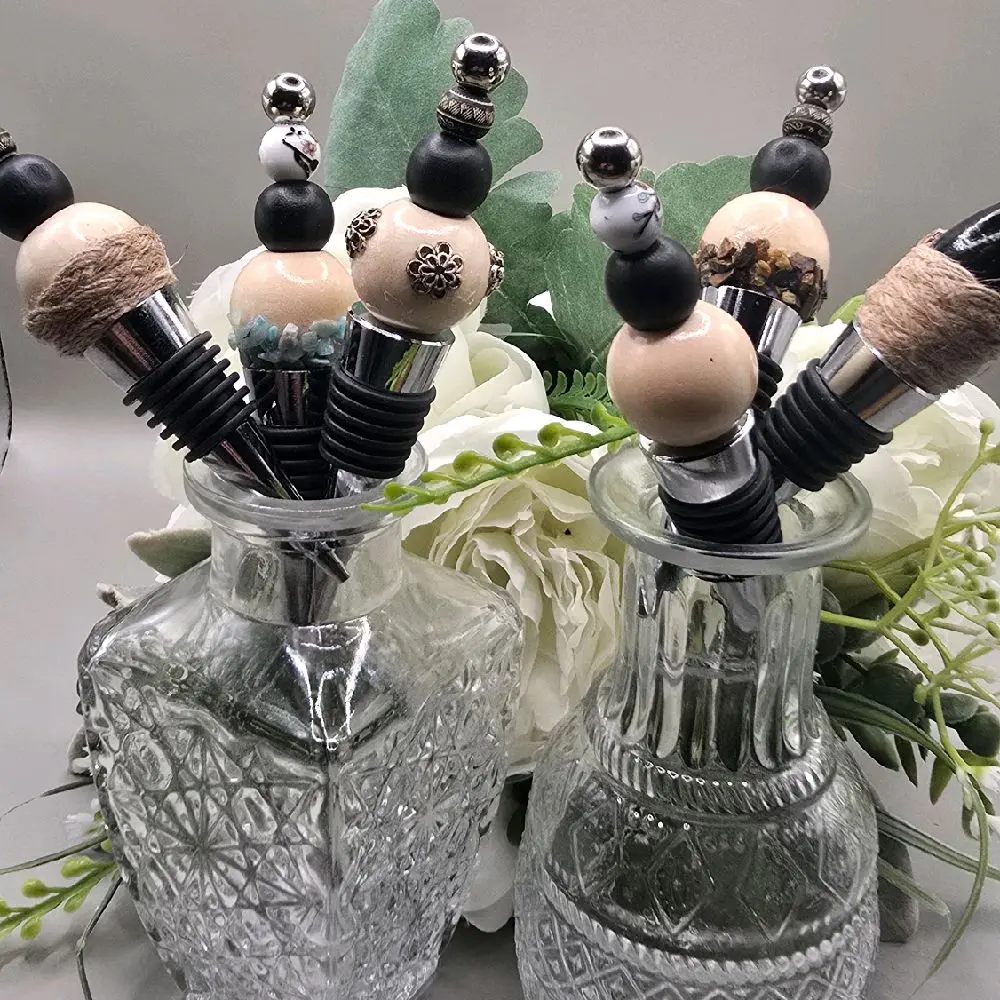 Handmade Beaded Wine Stopper - Neutrals