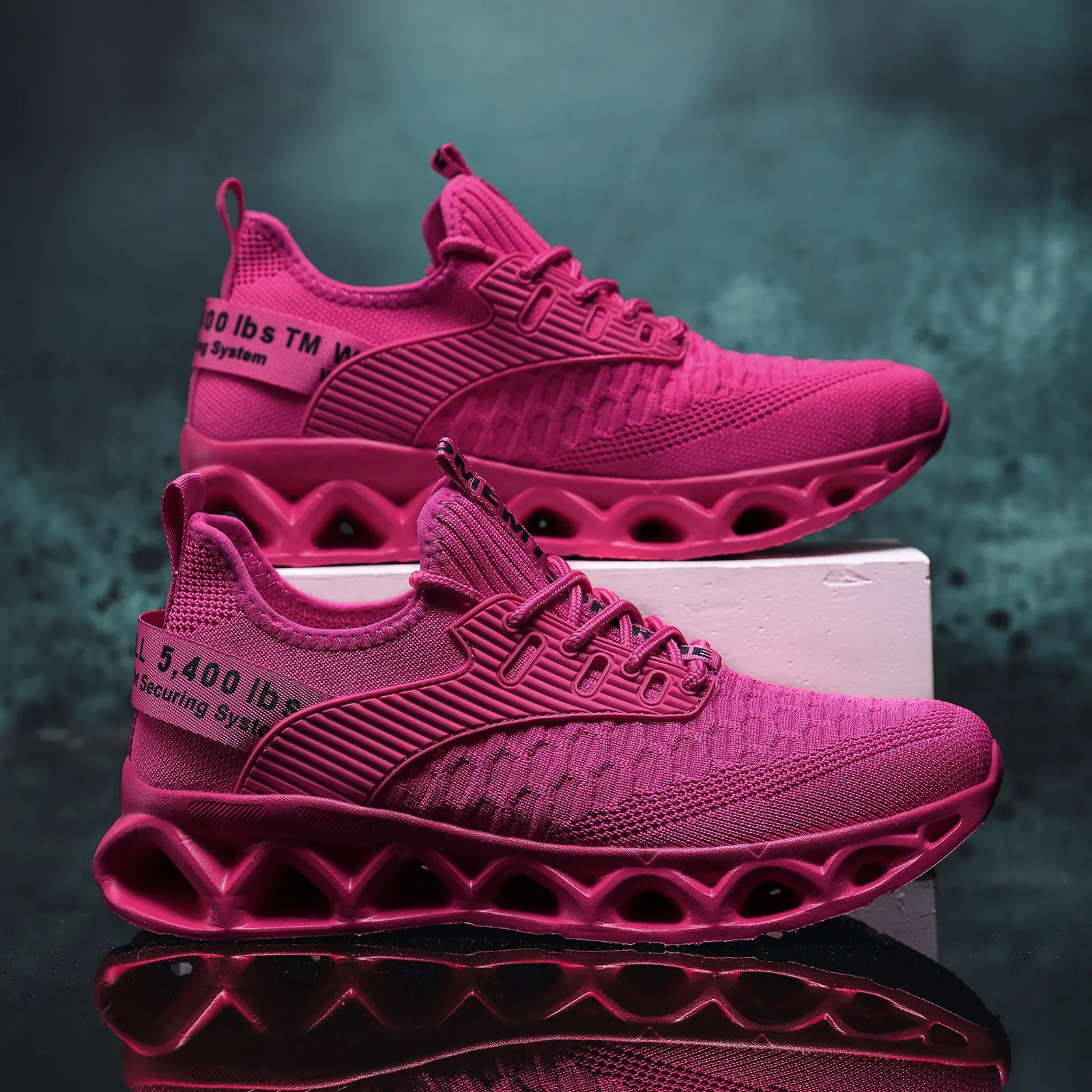 Lightweight Mesh Sneakers in Bright Pink, Low-Top Lace-Up Design with Foam Padding and Non-Slip Hollow Soles for Gym and Tennis, Laces, Foam Pads