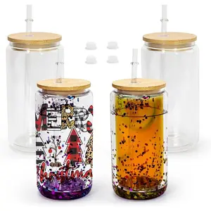 4 Pack Snow Globe Tumbler 16 oz Sublimation Snow Globe Glass Tumbler with Pre Drilled Hole Double Wall Snowglobe Glass Cups for Snow Globe Glitter DIY