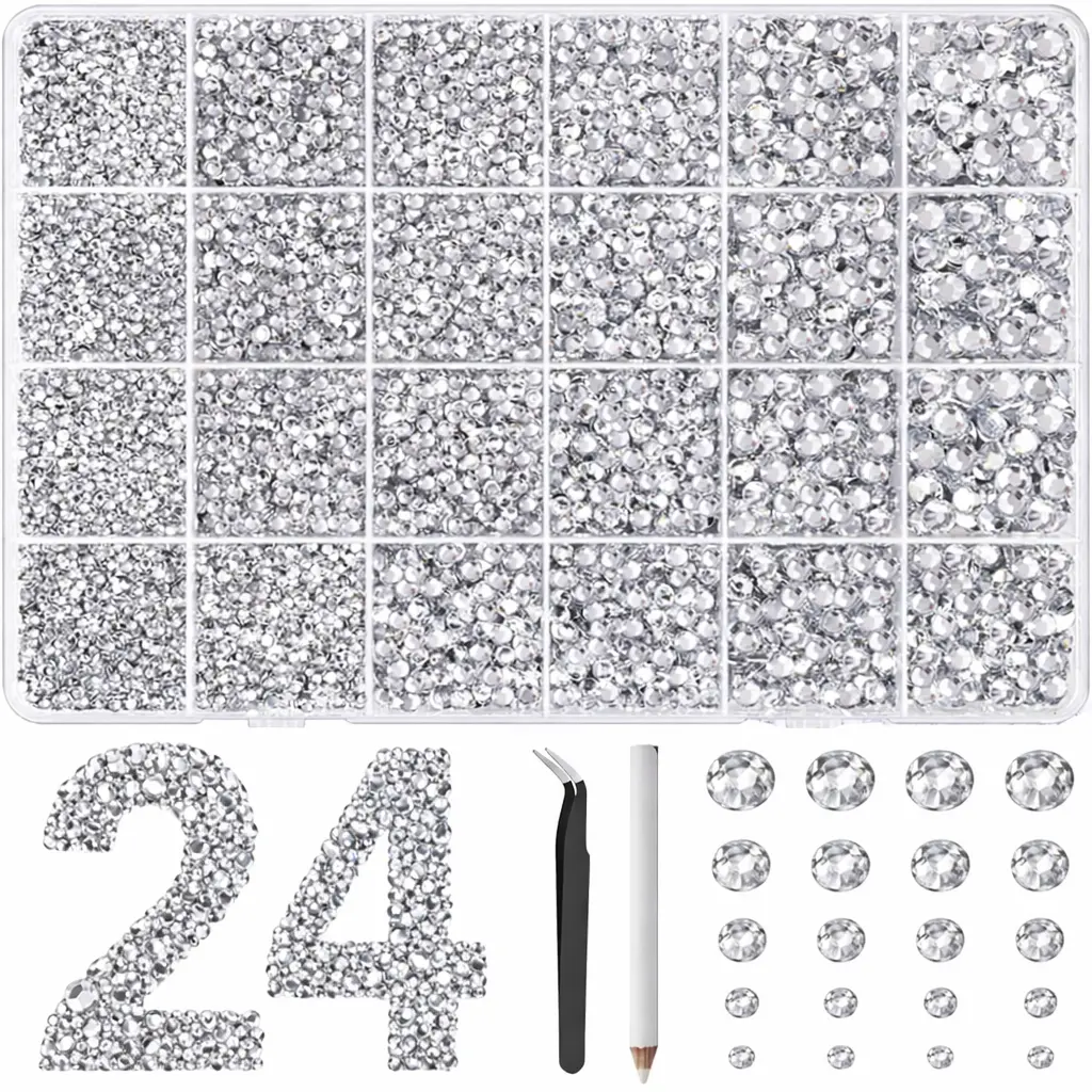 Silver Jelly Rhinestone Kit with Tools, 30000 Pieces Flatback Resin Gems, 3D Charms & Nail Art Accessories for Crafters – Rhinestone Nails, Book Decoration & Bedazzle Crafts (Plenty of Beads Included), Synthetic Beads
