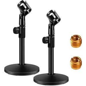 Desktop Microphone Stand, 2 Pack Upgraded Adjustable Table Mic Stand with Mic Clip and 5/8" Male to 3/8" Female Screw for Blue Yeti Snowball Spark & Other Microphone