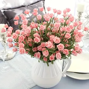 30 Flowers, 3 Bundles of Realistic Pink Foam Rose Bouquets, Rosa Rugosa, Outdoor Festival Decoration, Suitable for Home, Hotels, Offices, Wedding Parties, Family Gardens, Porches, Country Decor, Courtyards, Window Frame Decoration, Photography