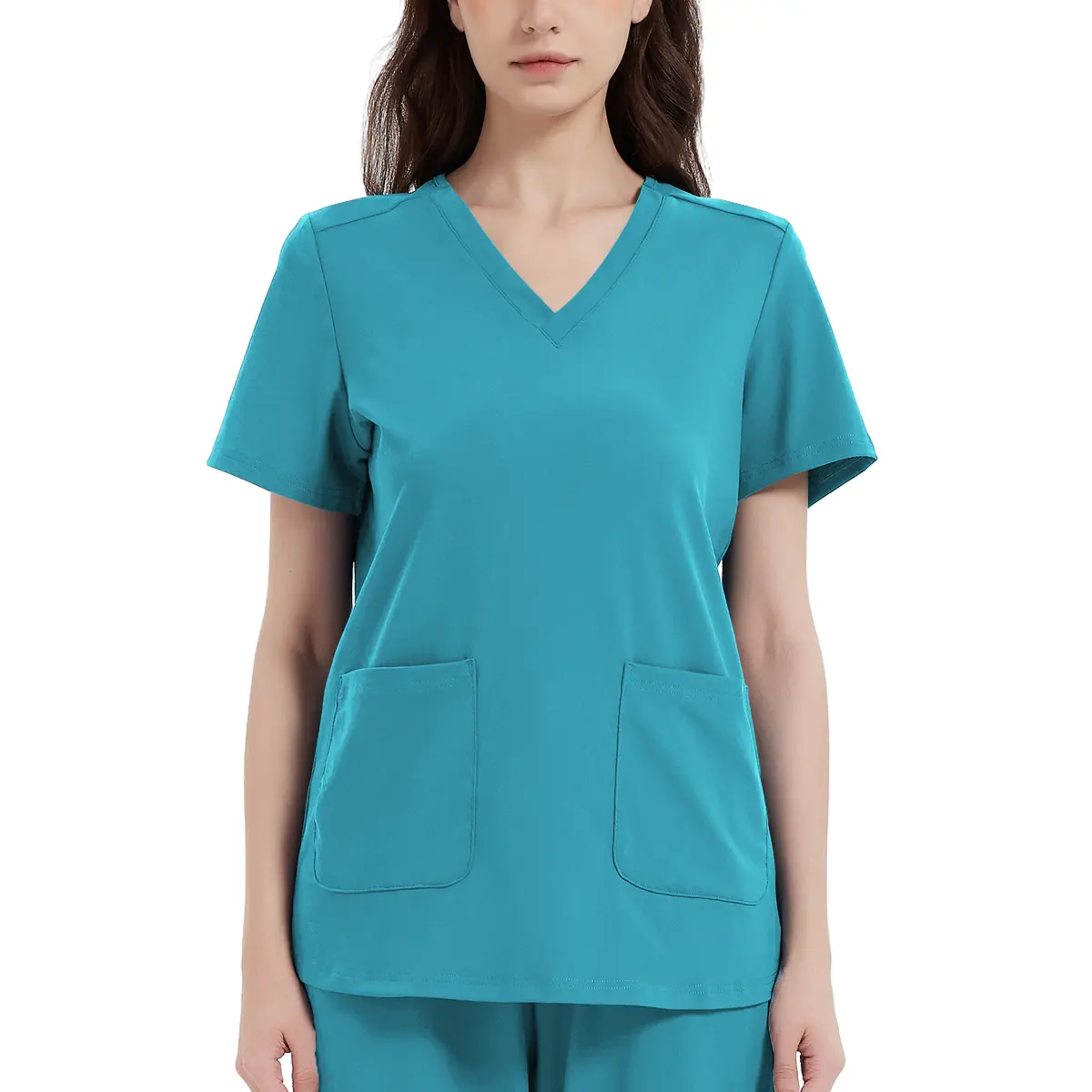 QBK Stretchy Scrub Tops Nurse Uniform Tops for Women with Pockets Soft Nursing Clothes Breathable Workwear Vneck Womenswear Fitted Basic Minimalist