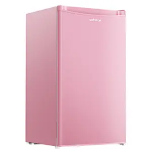 Upstreman 3.2 Cu.Ft Mini Fridge with Freezer, Compact Single-Door Travel Fridge for Dorm, Office, Adjustable Temperature Thermostat, Energy-Efficient, Quiet Operation, Pink Model BR321