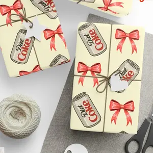 Vintage Diet Coke Christmas Wrapping Paper, Soft Drink Bows Gift Wrap , Festive Xmas Paper Roll for Birthday Christmas, Soda Lovers