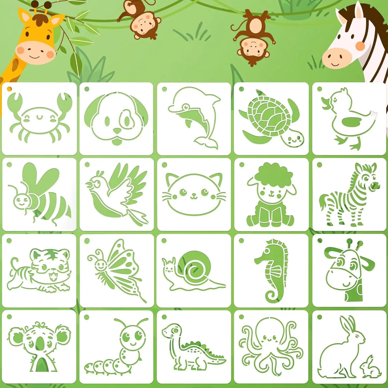 Animal Stencils 20Pcs for Drawing Kid Painting on Wood Cute Baby Style DIY Art Stencils(3 x 3 inches)