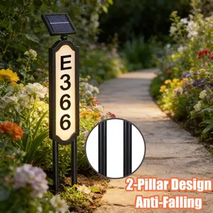 JNOEC 2-Pillar Design Anti-Falling Solar-powered Address Sign Light Ground-inserted Lawn Lamp No Wiring Required Automatically Lights Up At Night Prominent Address Plaque Suitable For Homes Mailboxes Factories Outdoor Christmas Garden IP44 Waterproof